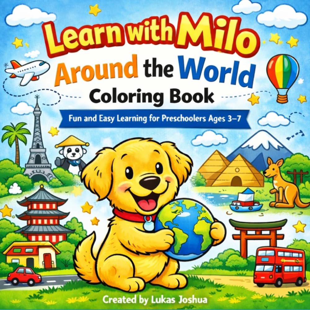 Learn with Milo: Around the World Coloring Book: Fun and Easy Learning for Preschoolers Ages 3–7