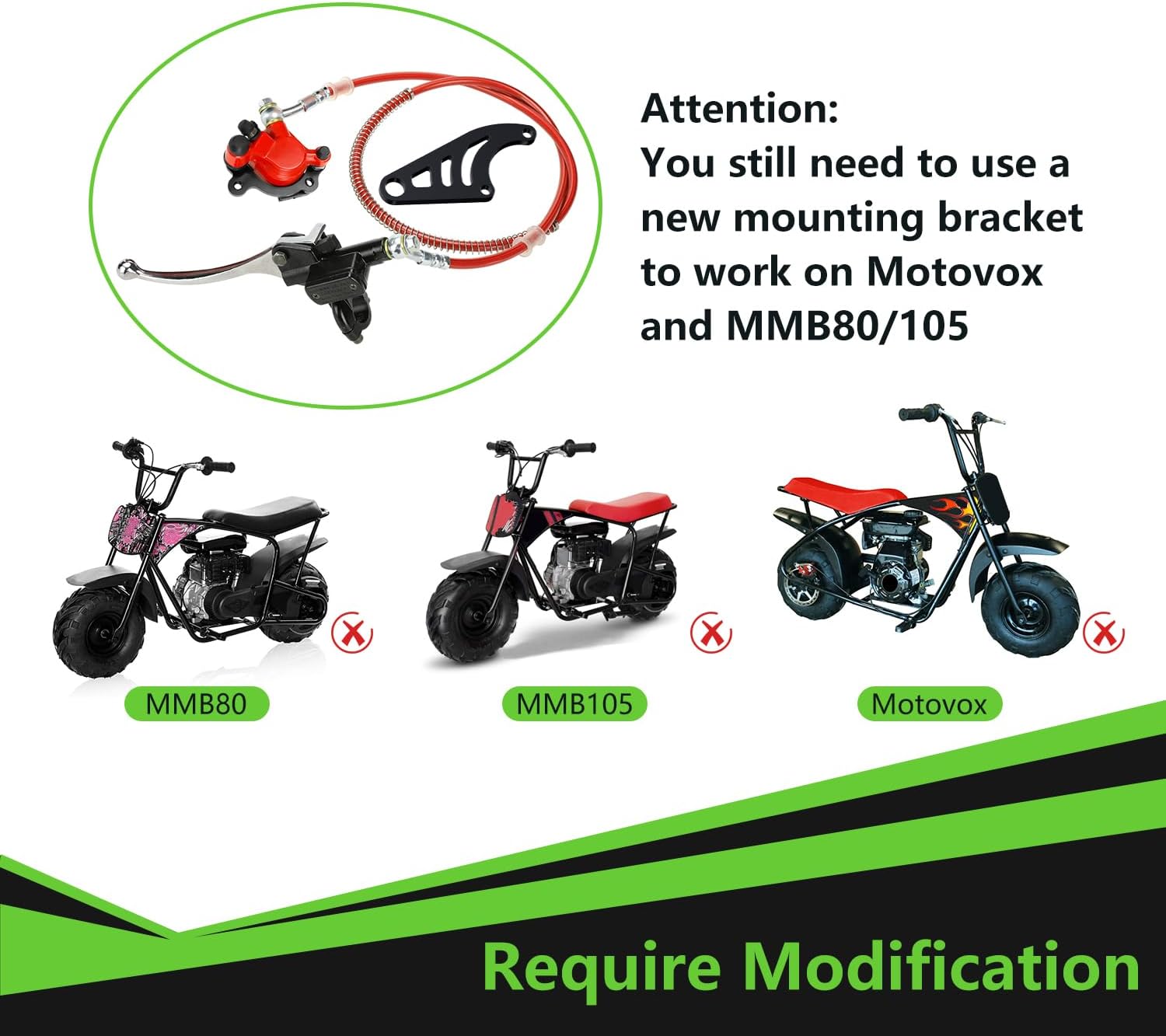 Upgraded Mini Bike Hydraulic Brake Kit and Rear Brake Caliper Mounting Bracket Adapter for Coleman CT100U with 180mm Disc Brake Rotor Master Cylinder Pad Assembly Hardware Part