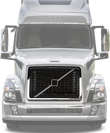 KOZAK Front Grille Chrome with Bug Net Screen Compatible with Volvo VNL 2004-2017 PLUS Logo with Stripe, 2x 22 Windshield Wipers, License Plate Frame, Keychain and Reflective Vest