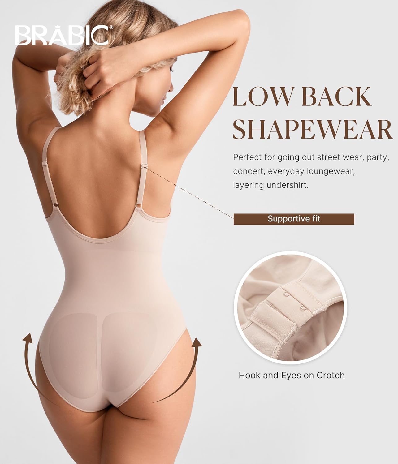 BRABIC Shapewear Bodysuits for Women Tummy Control Shapewear Seamless Backless V-Neck Tops with Built-in Bra - Image 4