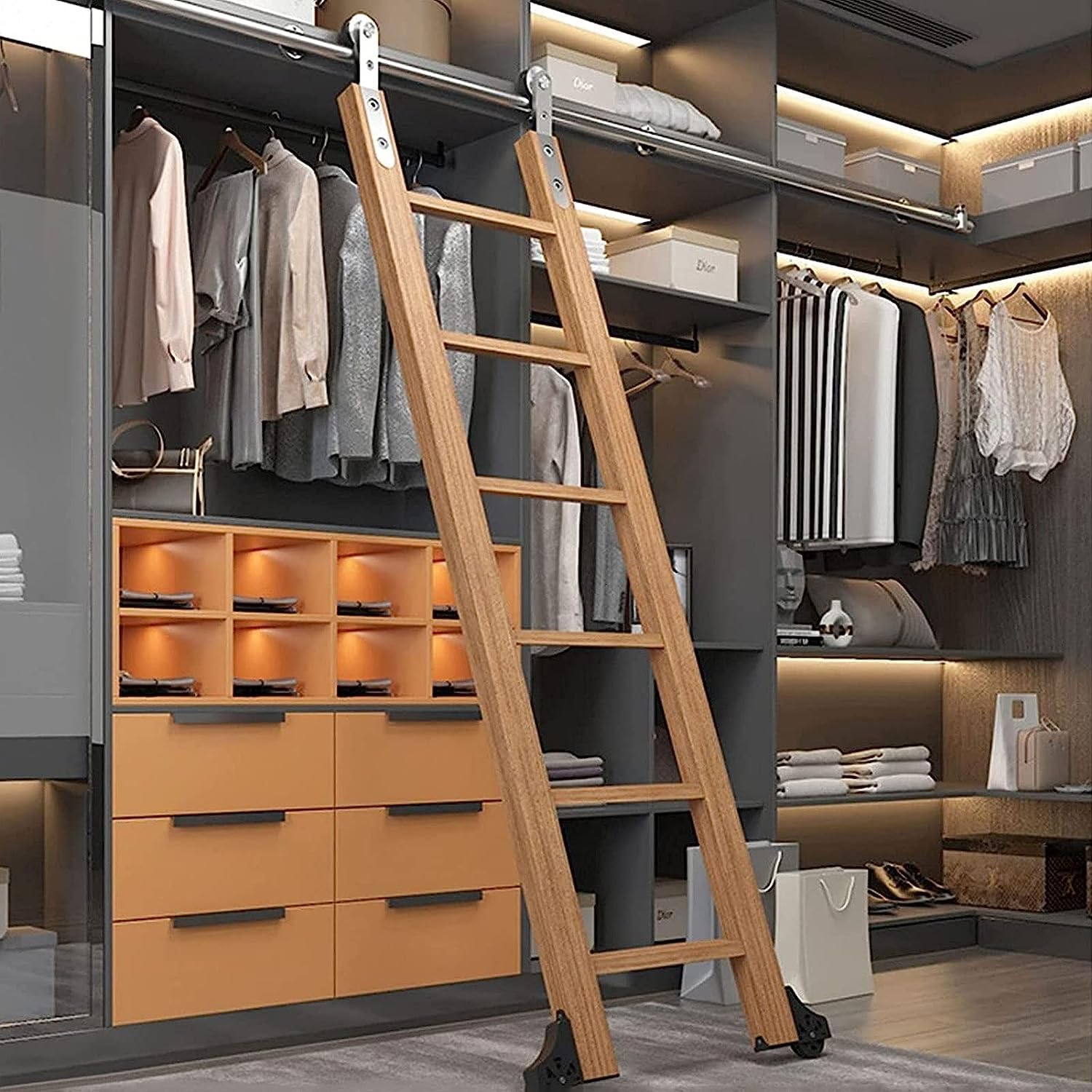 Rail d'échelle mobile pour intérieur et loft moderne avec quincaillerie