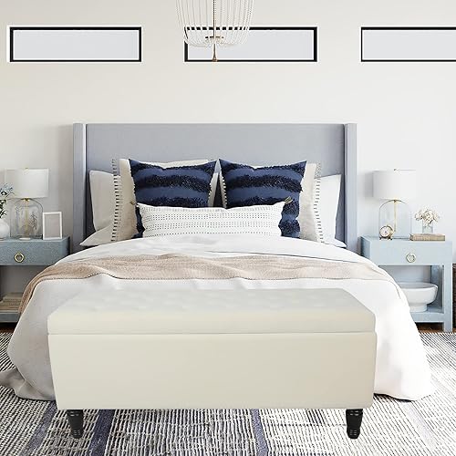 Miniatura 5 de ECOMEX Banco de almacenamiento para el extremo de la cama, banco de terciopelo para dormitorio con 2 reposapiés otomano, banco de ventana con patas