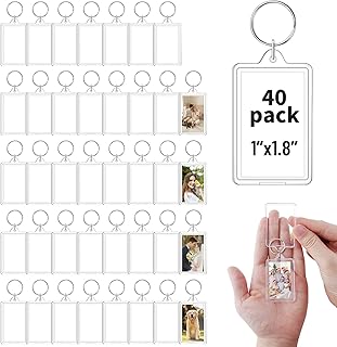 40 Pcs Acrylic Photo Keychain Bulk, Clear Photo Keyrings for 1.8"x1.1" Pictures, Shatterproof Acrylic Keychains with Split Rings, DIY Custom Keyring Frames for Gifts, Parties & Crafts
