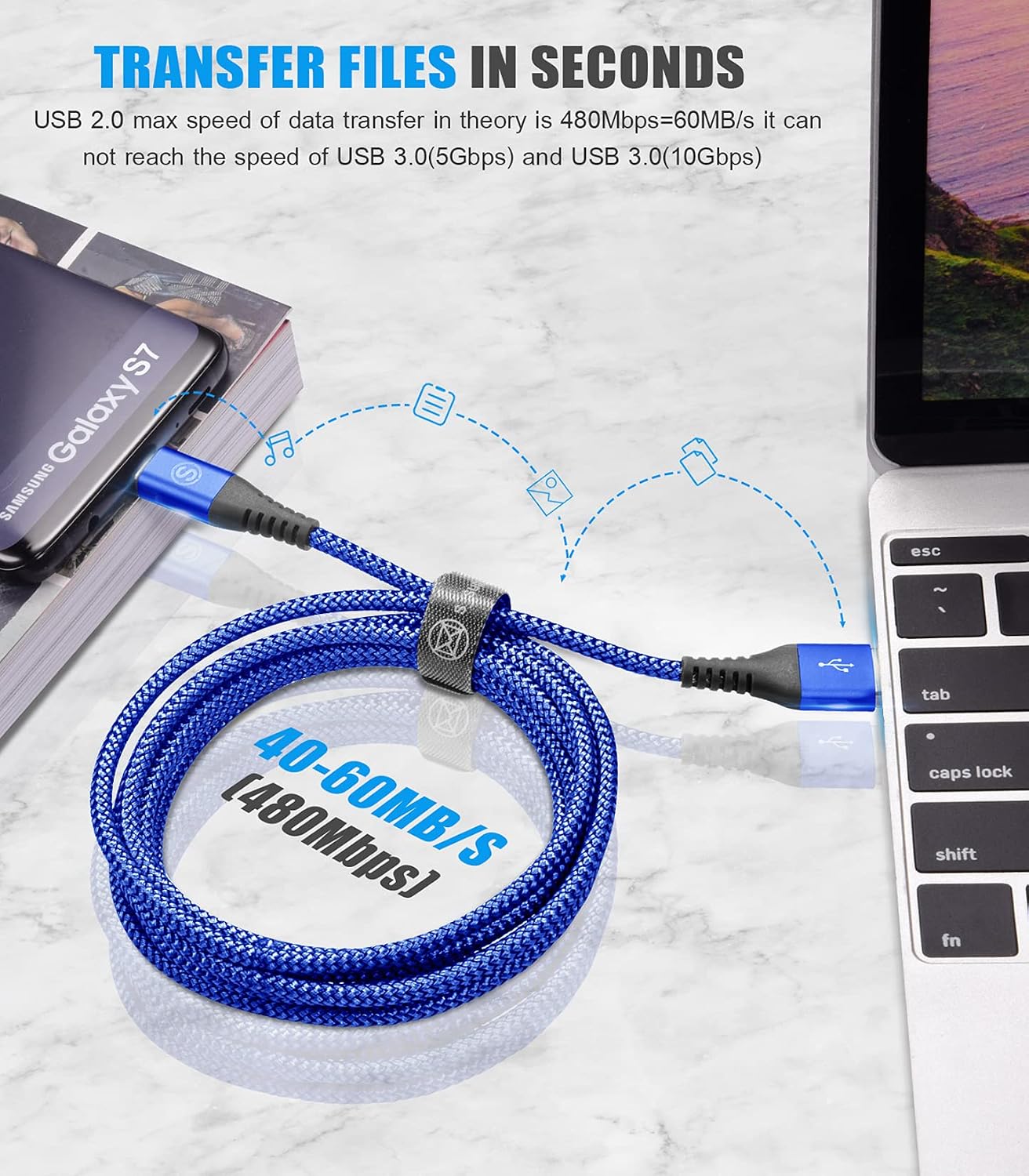 Micro USB Cable 6ft 2-Pack Android Charger Cable, sweguard Micro USB Nylon Braided Charger Cord for Samsung Galaxy S7 Edge S6 S2 J7 J5 J3 J3V J2,LG K10 V10,Moto E6 5 4,PS4-Blue
