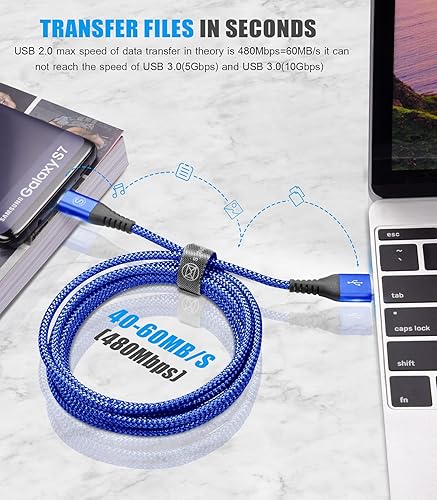 Miniatura 4 de sweguard - Cable micro USB de 6 pies para Android, cable de carga trenzado de nailon micro USB para Samsung Galaxy S7 Edge S6 S2 J7 J5 J3 J3V J2, LG