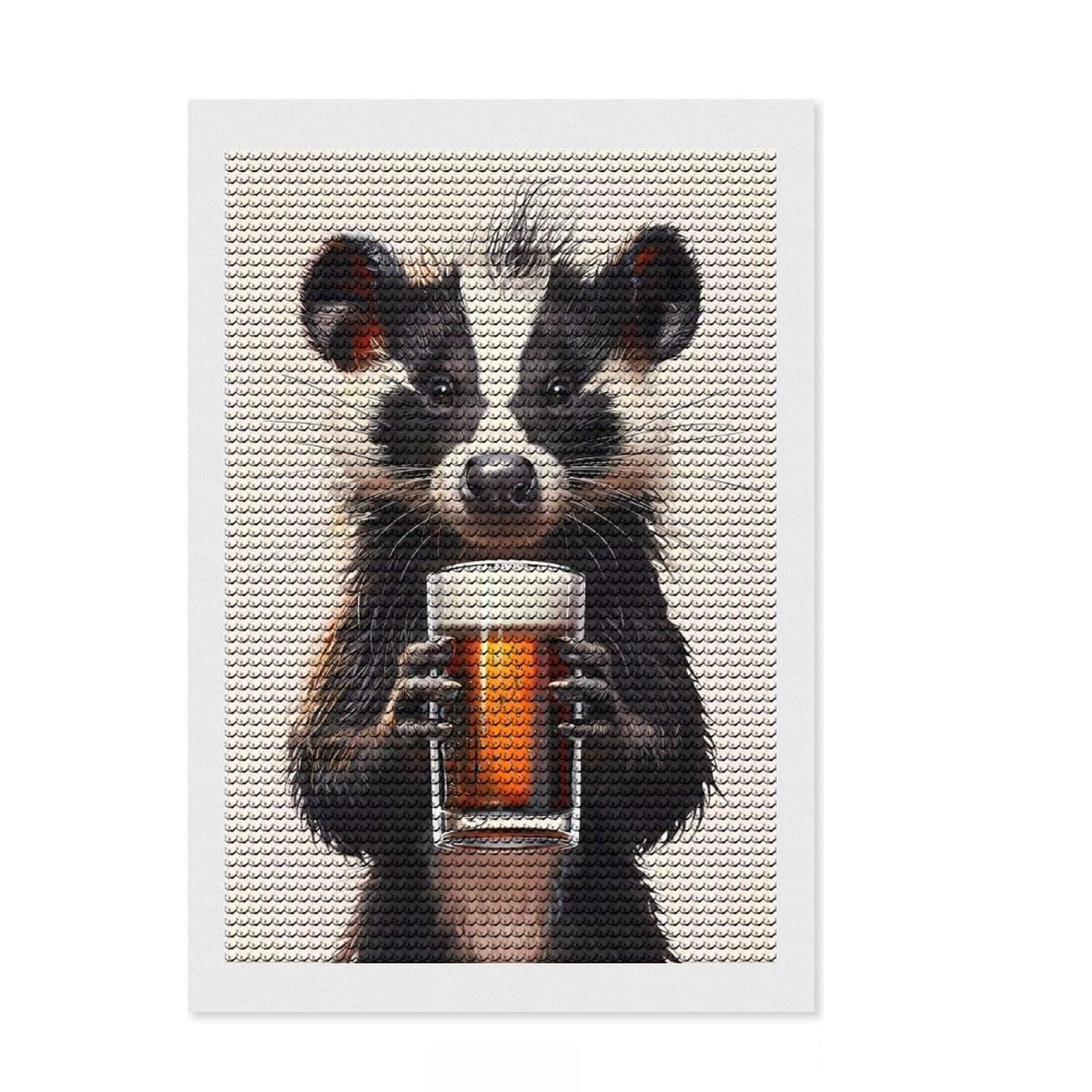 Junmoney Skunk Beer Round Drill Diamond Painting 8"x12", for Adults, Calming Craft to Unwind, Vintage Style Decor, Christmas Gift