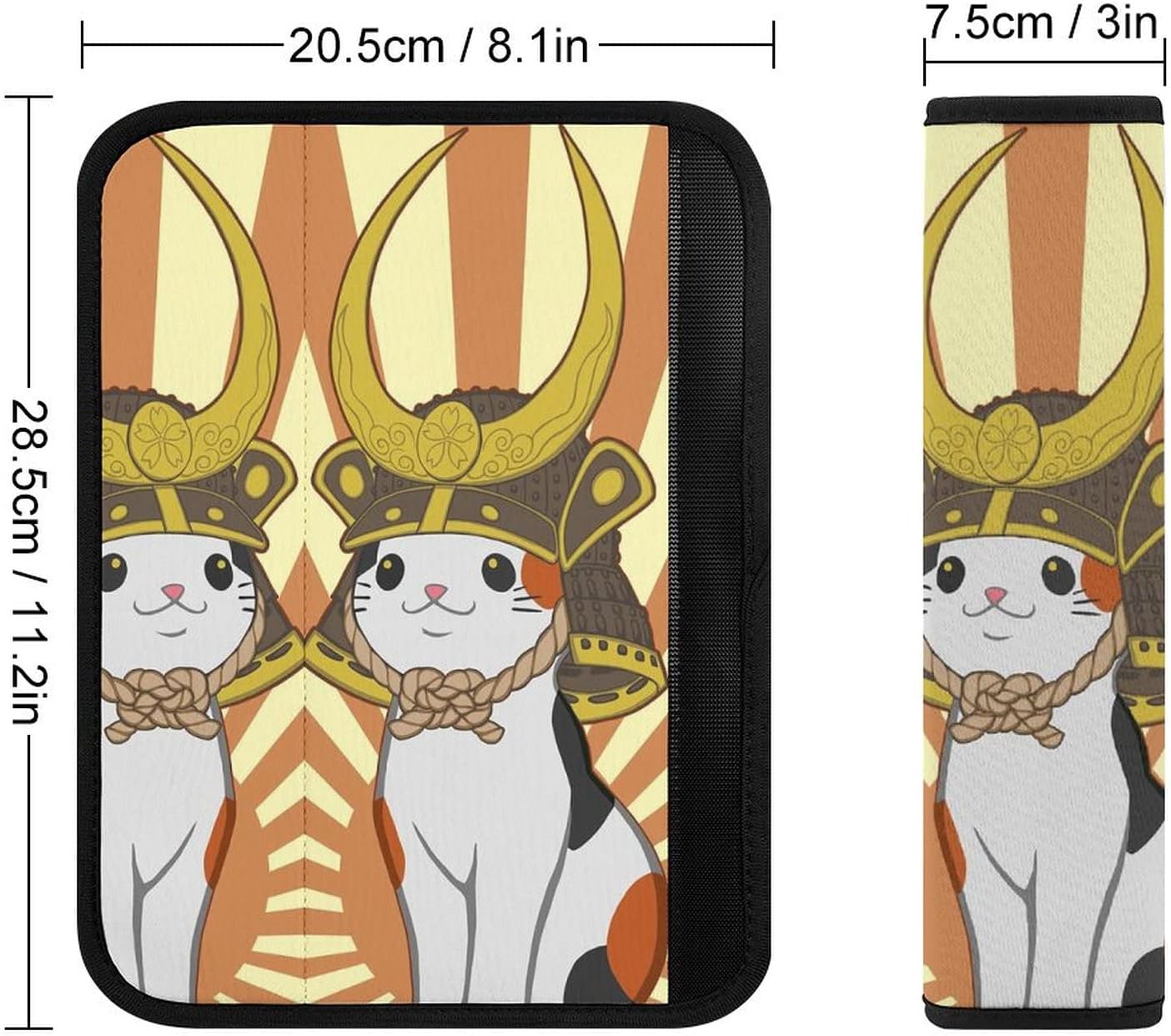 Japanese Bobtail Cat Wears Samurai Car Seat Belt Pads Cover Durable Seat Belt Shoulder Strap Cover Cushion Protector Car Accessories : Automotive