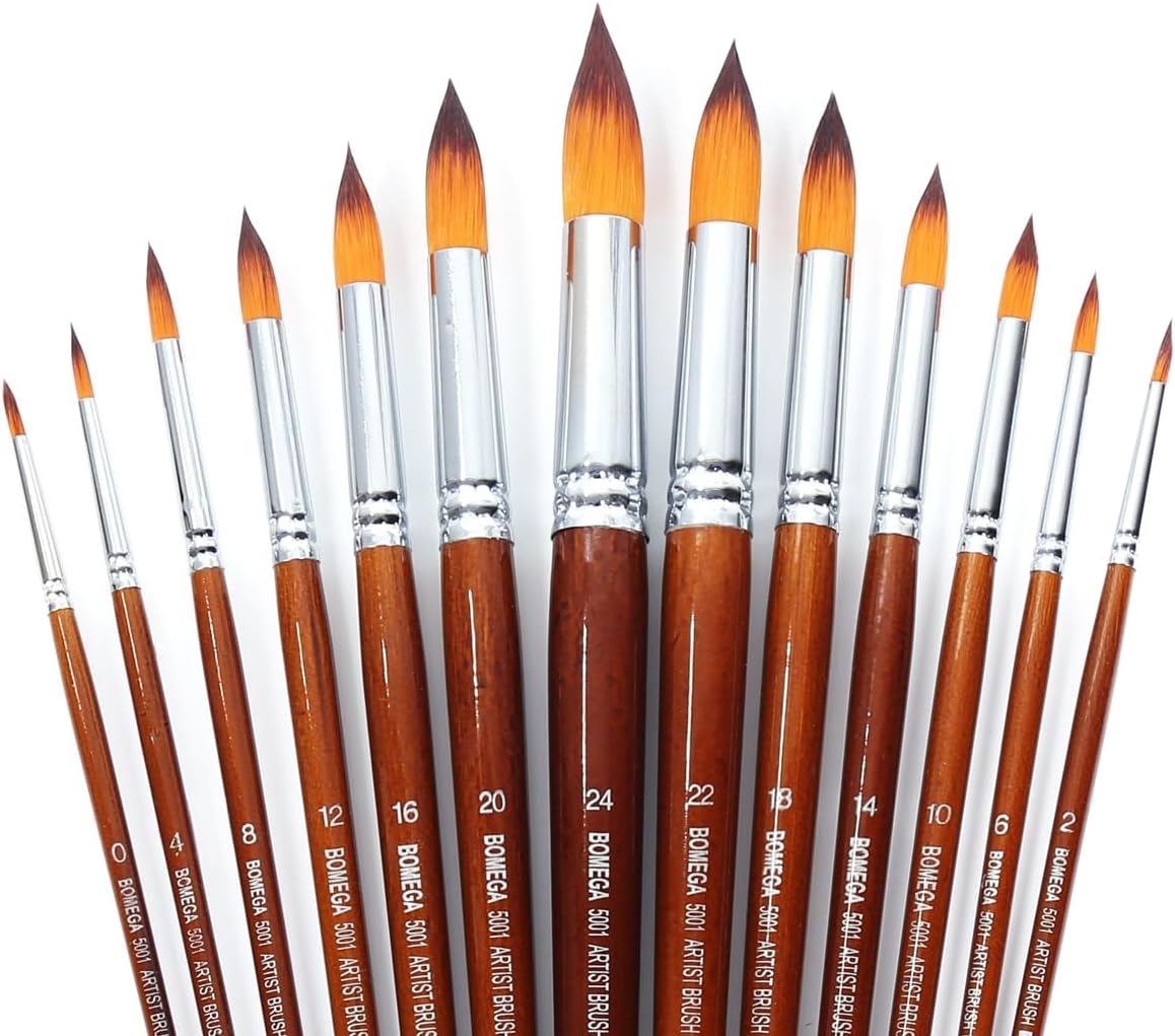 13 Pcs Long Handle Pointed Round Large Paint Brushes Set with Premium Quality Synthetic Sable Hair for Acrylic Watercolor Oil Gouache Painting by Art Students, Professionals and Artists