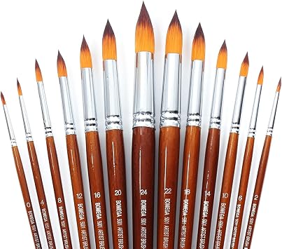 13 Pcs Pointed Round Large Paint Brushes Set, Synthetic Hair, Long Handle