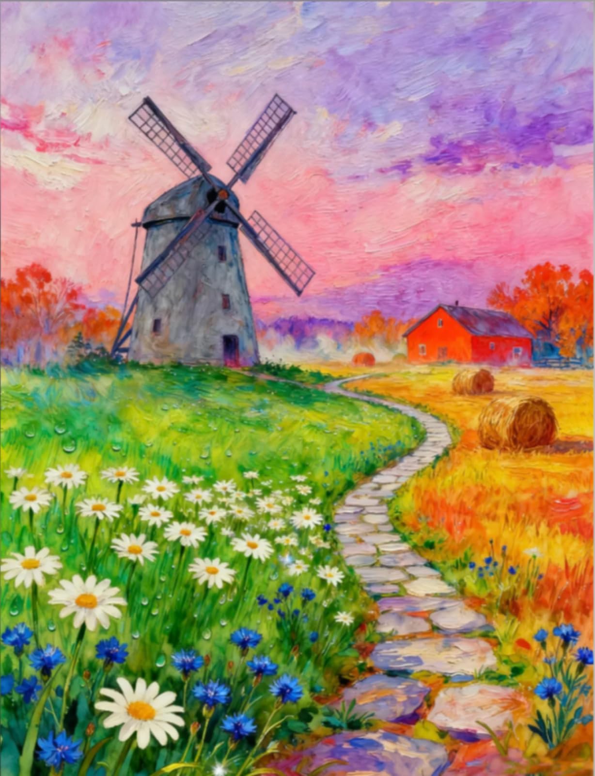 Stithej Stamped Cross Stitch Kit Windmill 11CT for Adult Beginners