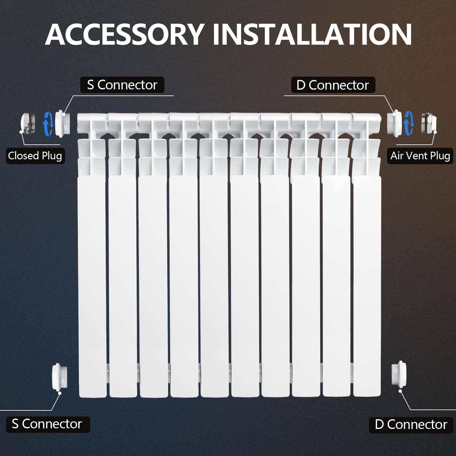 Quiet Energy Saving Hot Water Radiator, 10-Panel Wall-Mounted Aluminum Radiator Heater for Kitchen, Bathroom and Bedroom