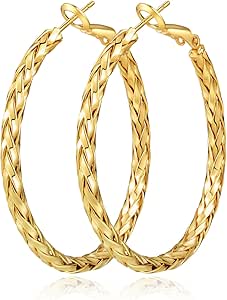 925 Sterling Silver Post Hoop Earrings Lightweight Twisted Hoop Earrings for Women Hypoallergenic Large Hoop Earrings 30/40/50MM