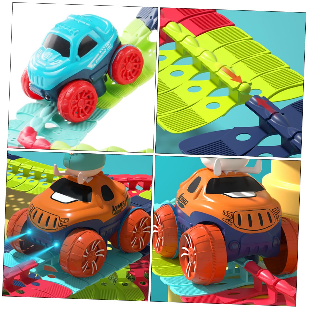 KESYOO Giocattolo da Pista Elettrico Led, Set 46 Pezzi di Piccole Macchinine Giocattolo in Plastica Sicura, Stimola Logica e Abilità Manuali, per Giochi Interattivi Genitore-figlio