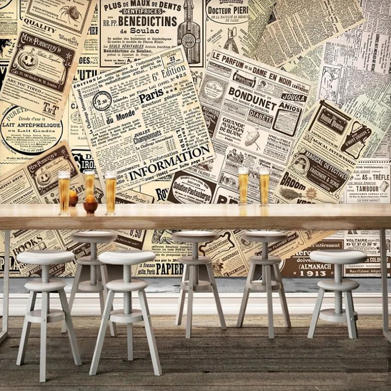 Fresque murale vieux journal rétro pour créer une ambiance bistrot vintage