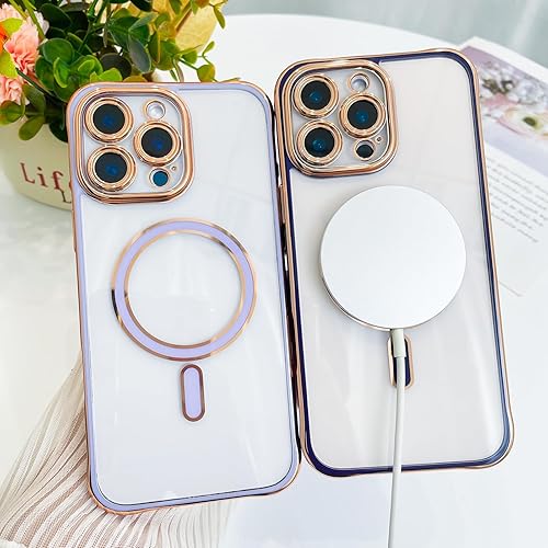 Vista 329 de Fiyart - Funda transparente magnética con purpurina para iPhone 12 para mujeres, con grabado "Love" metálico, protección para cámara y antigolpes