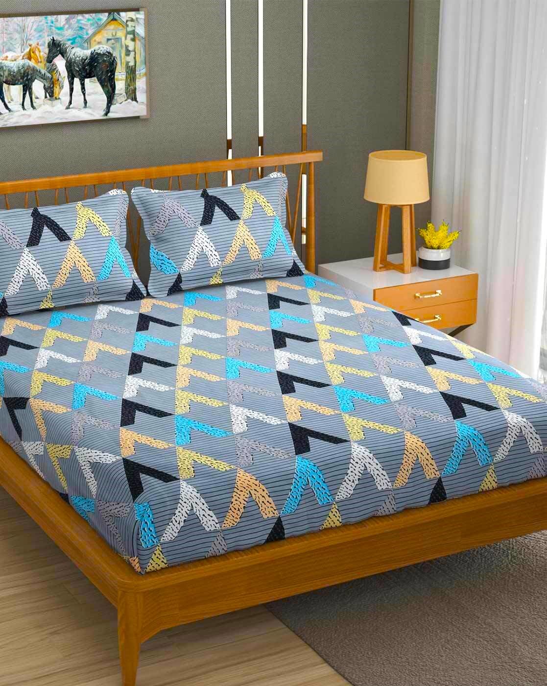 Cotton Feel Flat Double Bedsheets with 2 King Size Pillow Covers | Double Bed Breathable | Wrinklefree | Ultrasoft 180 TC Supersoft |90 x 100 Inches