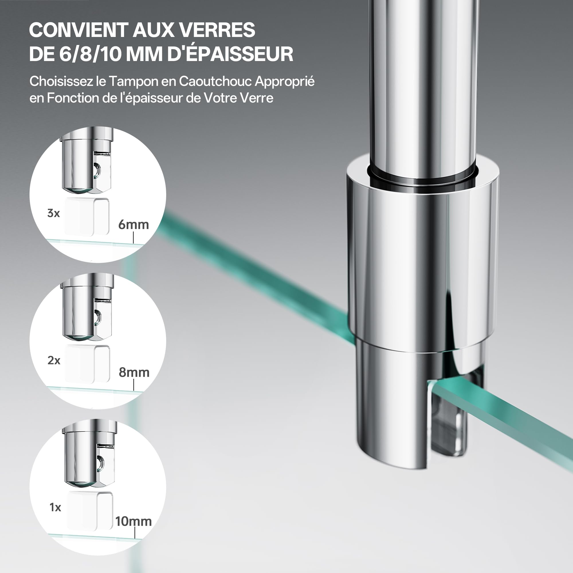 Barre de stabilisation paroi de douche, 564 mm,chromé | Fixation au plafond, Acier inoxydable 304, Pour verre de 6 à 10 mm