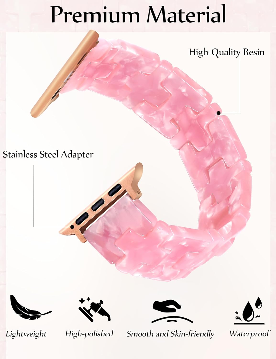 JR.DM Resin Stretchy Tortoise Shell Fancy Beaded Bracelet Light Watch Band Women Compatible with Apple Watch Band 38mm 40mm 41mm 42mm (S11/10) Strap Wristband for iWatch Series 11/10/9/8/7/6/5/4/3/2/1/SE/Ultra(M) - Image 4