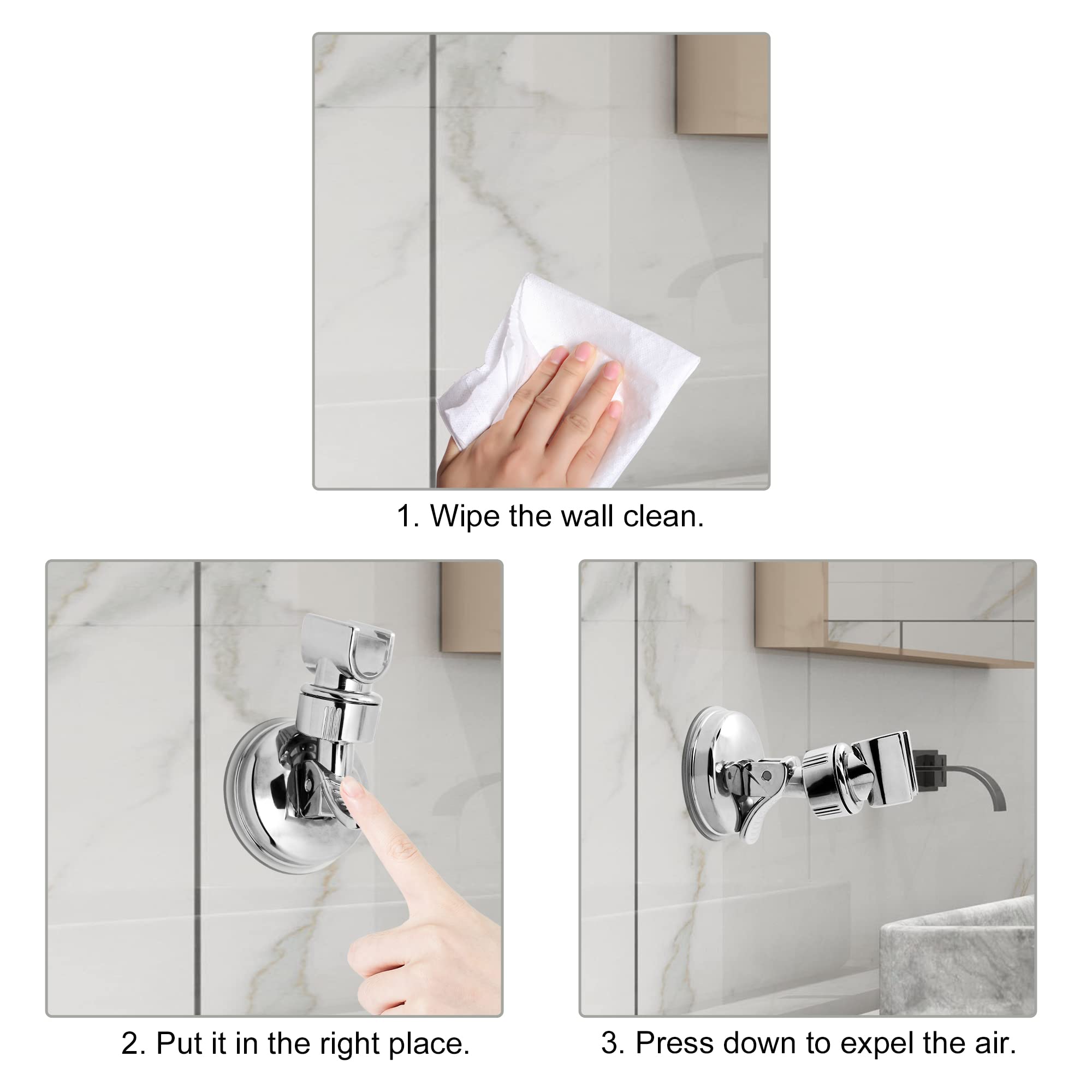 Soporte para cabezal de ducha con ventosa, altura ajustable, soporte de barra de ducha ABS, soporte extraíble para cabezal de ducha de mano plateado (paquete de 2)