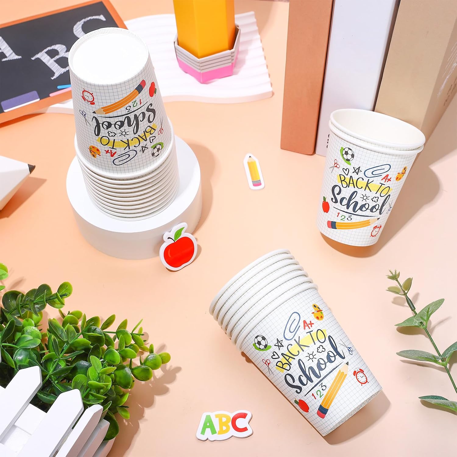 Whaline 50Pcs Back to School Party Paper Cups Funny Cartoon Disposable Cups Bulk First Day of School Party Decorative Cups for Classroom Cold Hot Drinkware Tableware Decor Supplies, 9 Oz image 3