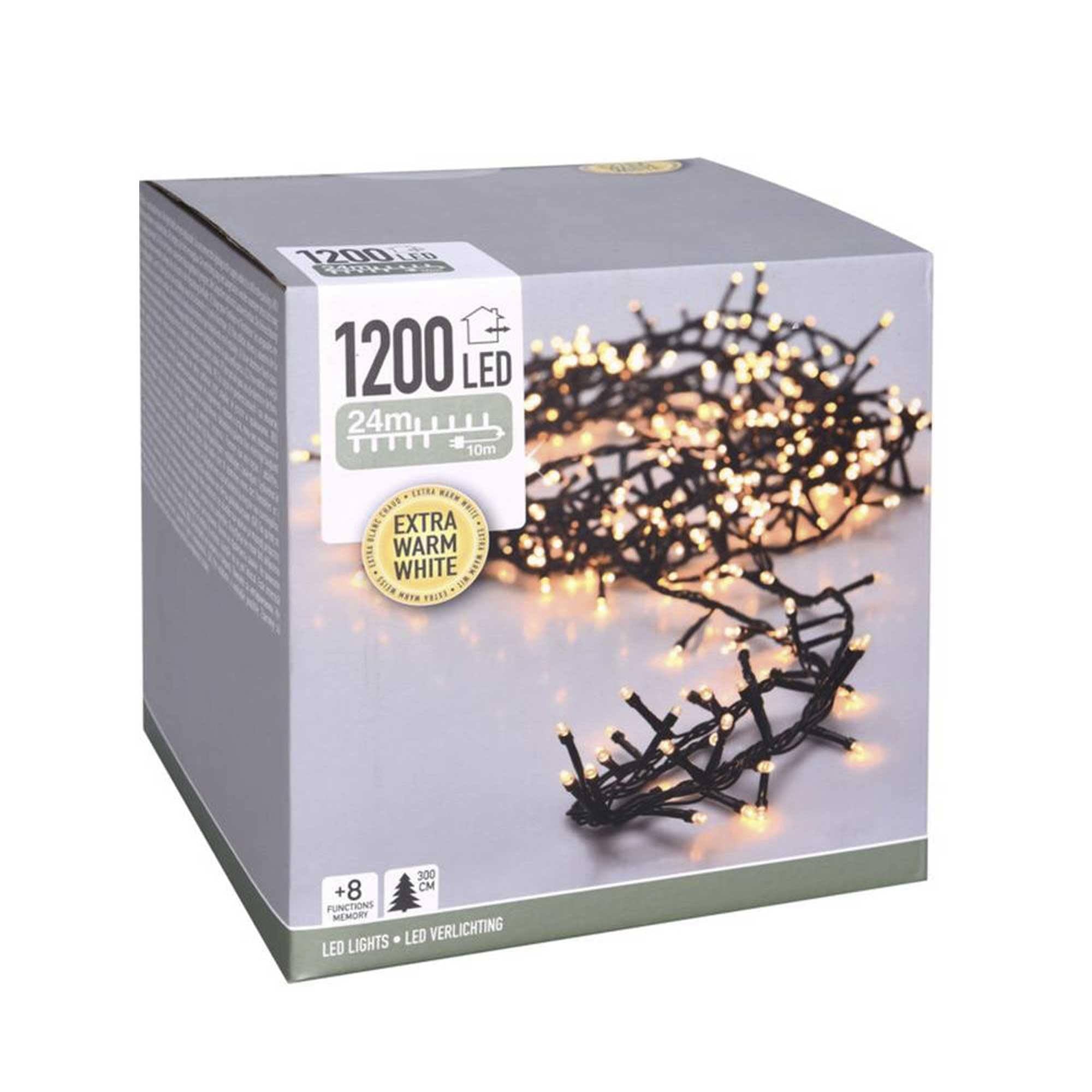 Well Home Guirlande de 1 200 lumières LED Blanc Extra Chaud avec contrôleur 8 Fonctions 24 m