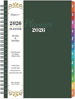 2026 Planner - 2026 Planner Weekly and Monthly, JAN. 2026 - DEC. 2026 6.3'' x 8.4'', Planner 2026 with Colorful Tabs, Premium Paper, Twin-wire Binding - Classic Dark Green