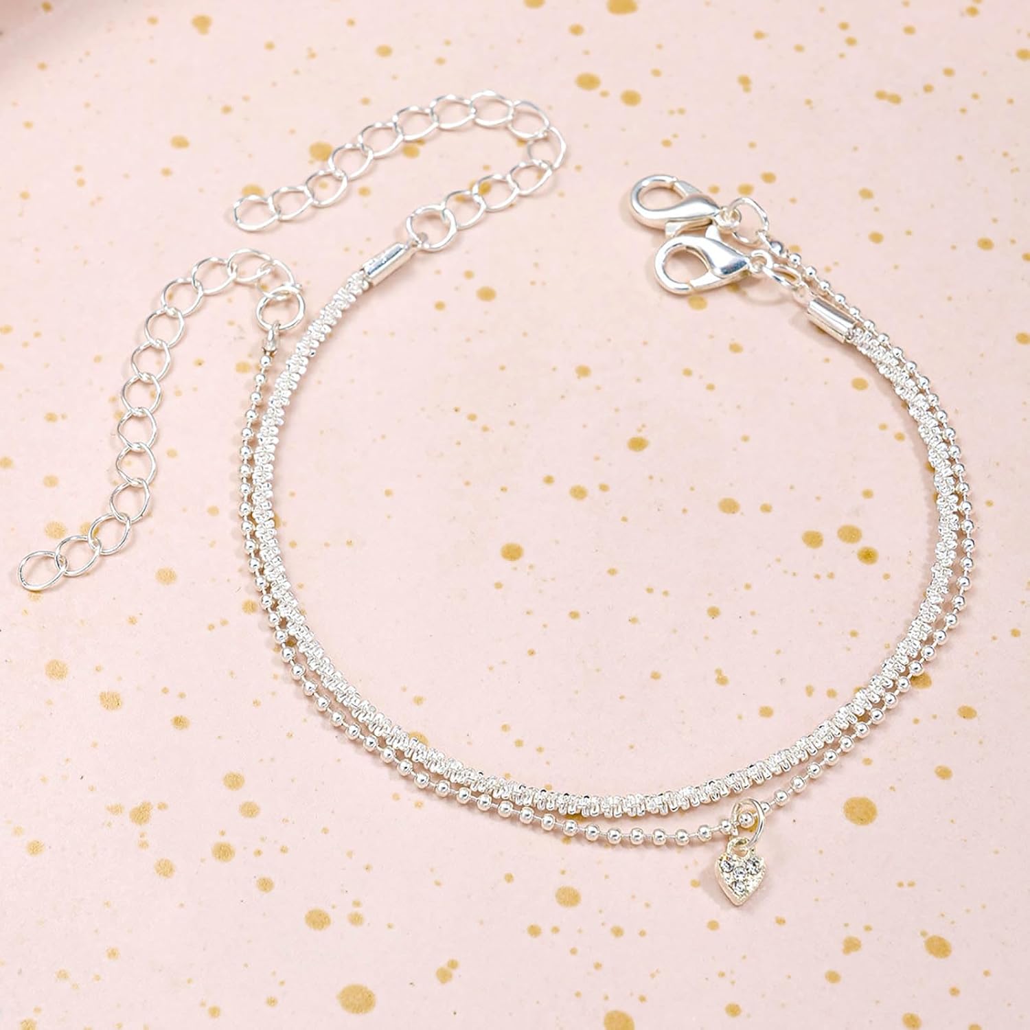 W WEILIRIAN Bohemian Heart Bracelets for Women Heart Chain Bracelet Layered Sparkly Bracelet Adjustable Bracelet Hand Chain Jewelry for Girls Gifts - Image 3