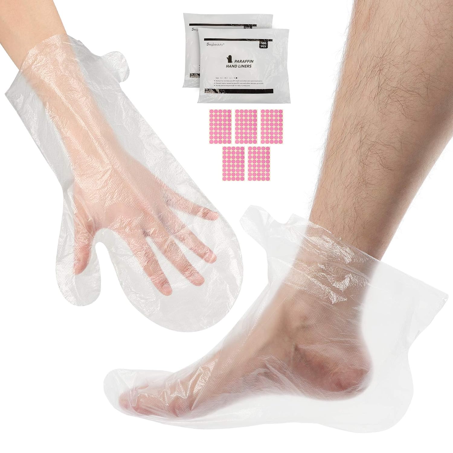 Segbeauty Extra Large Paraffin Wax Liners, 200pcs Plastic Paraffin Wax Mitts Booties Bags for Moisturizing, Paraffin Baths Gloves for Hand, Pedicure Sock Covers for Feet Hot Wax treat-ment