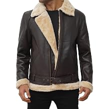 fjackets Shearling Leather Coat Men - Real Lambskin Leather Jackets Mens Sherpa Lined Winter Casual Fur Coats Outerwear