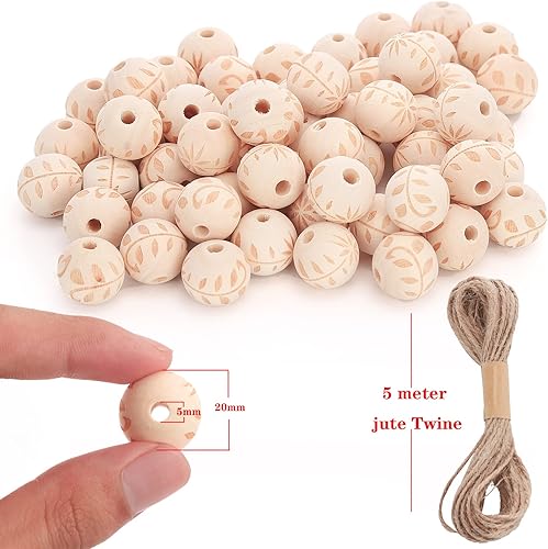 Miniatura 2 de 60 cuentas de madera tallada de 0.78 pulgadas se utilizan para hacer artesanías, y las cuentas de madera sin procesar se utilizan para hacer