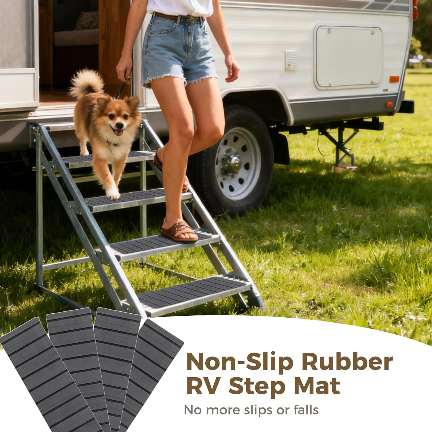 OMISTAR RV Step Covers 4 Pack, EVA Foam RV Stair Covers 24 x 7.5 inches, Non-Slip Trimmable Self Adhesive Camper Step Covers RV Step Carpet Rug for Trailers, Camper, RV, Gray