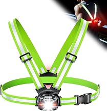 ISEYOU Luce Running, Luce per Corsa Notturna 500 Lumen & USB Ricaricabile, 6 modalità di Luci, 45° Regolabile, IPX4 Impermeabile con Cinghie Doppie Riflettenti per Jogging, Escursionismo, Campeggio