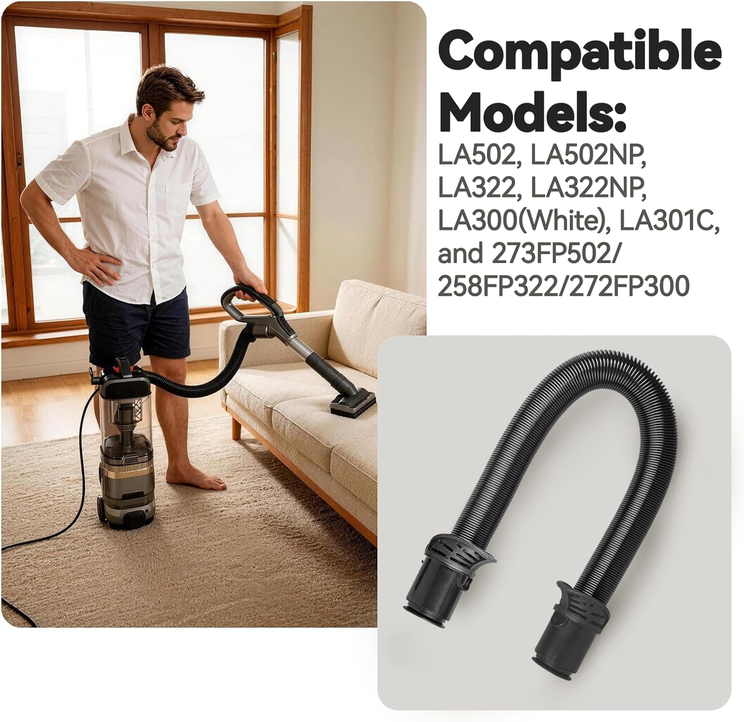 Replacement Hose Compatible with Shark LA502 LA502NP LA322 LA322NP LA300(White) LA301C, Extended Vacuum Hose (Max.8.2ft), Compatible with Lift-Away 273FP502 258FP322 272FP300 (Hose Only)