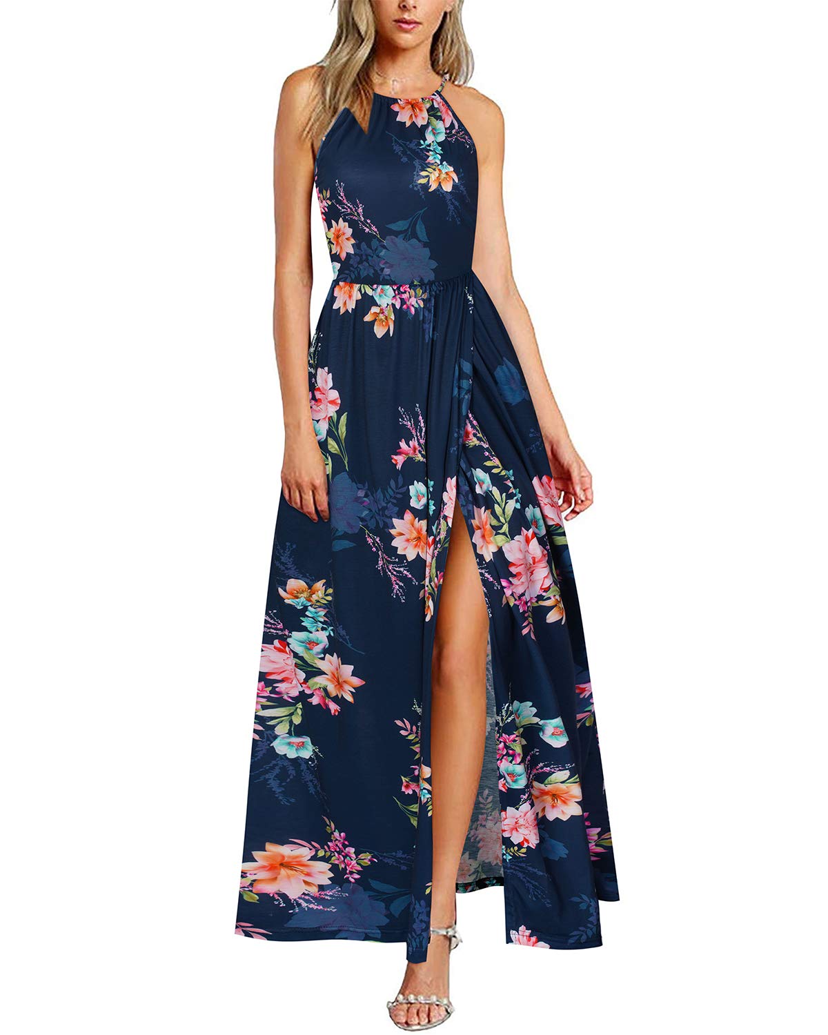 KILIG Robe d'été Femme Longue Robe Maxi Dos Nu Robe d'été élégante Robe de soirée d'invité de Mariage Fente Tenue décontractée