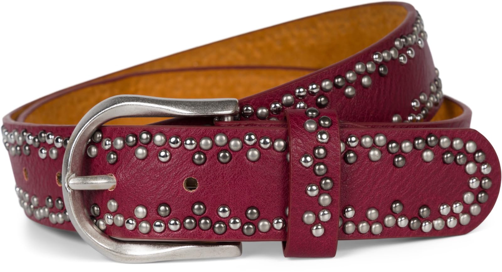 styleBREAKER Studded belt with different coloured small studs, belt, shortenable, unisex 03010071, Colour:Claret-Red, size:95cm
