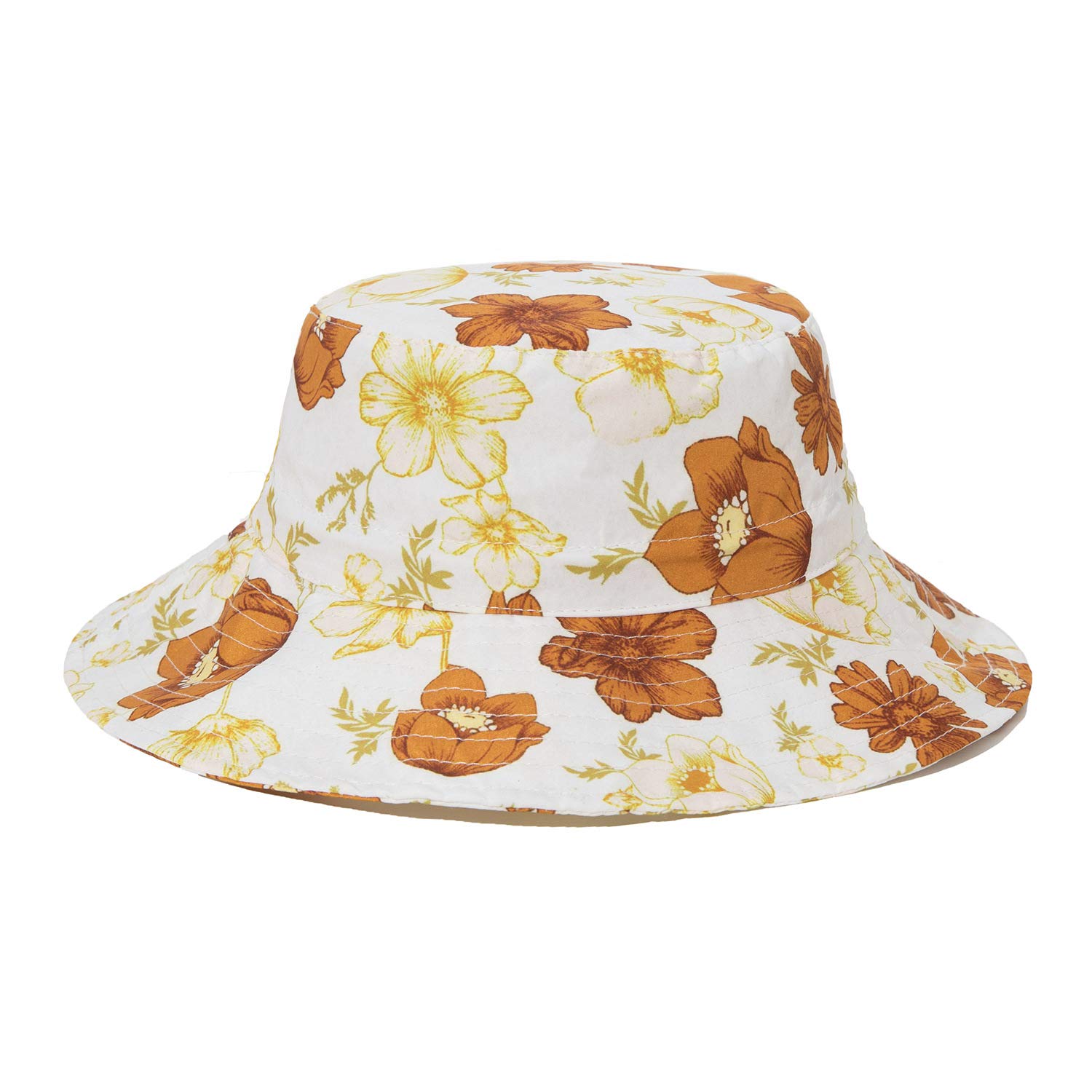 Highdi Cappello da Sole per Bambini, Cappello da Pescatore Unisex, Estivo Esterno Protezione Solare con Stampe Fiore Berretto da Spiaggia e Cinturino Sottogola Regolabile (M(50-54cm),Kapok