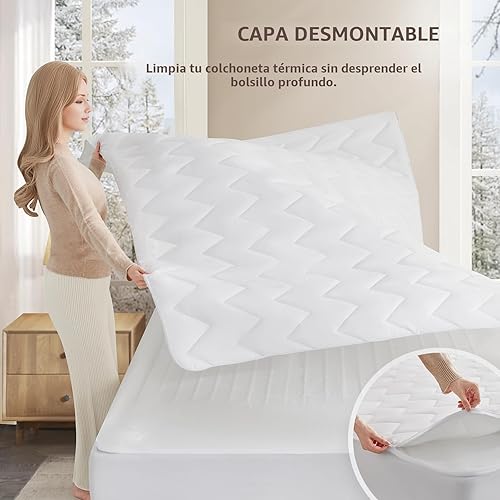 Miniatura 7 de Bwarm Protector de colchón eléctrico de alta calidad con calefacción multizona, tamaño King, 78 x 80 pulgadas, controladores duales, 9 ajustes de