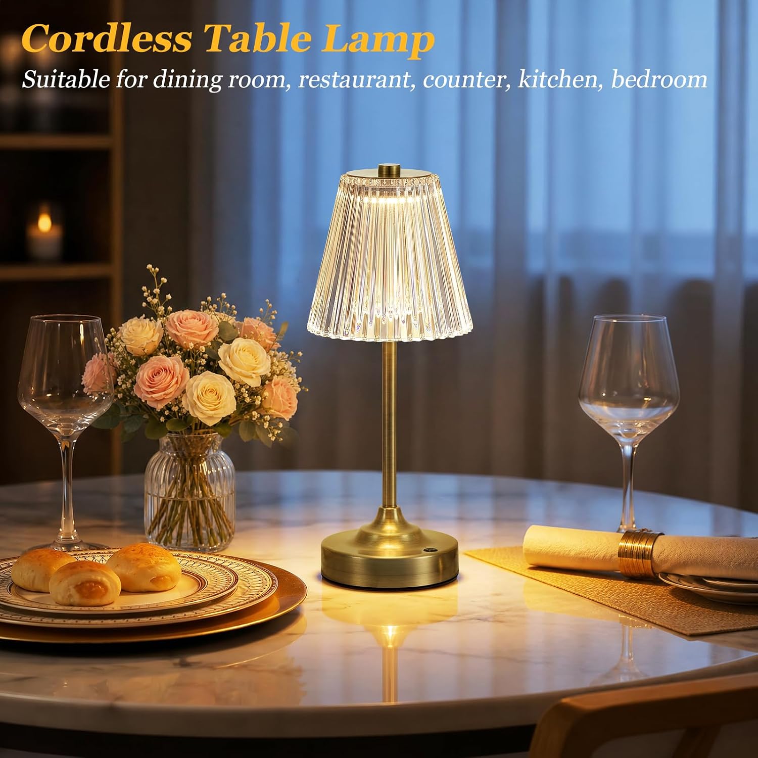 Bronze Cordless Rechargeable Table Lamp, Touch Battery Powered Lamp, 3 Color Modes, Crystal Acrylic Lampshade, Portable Ambient Night Light for Desk, Bedroom, Living Room, Dining Room, Kitchen, Bar thumbnail