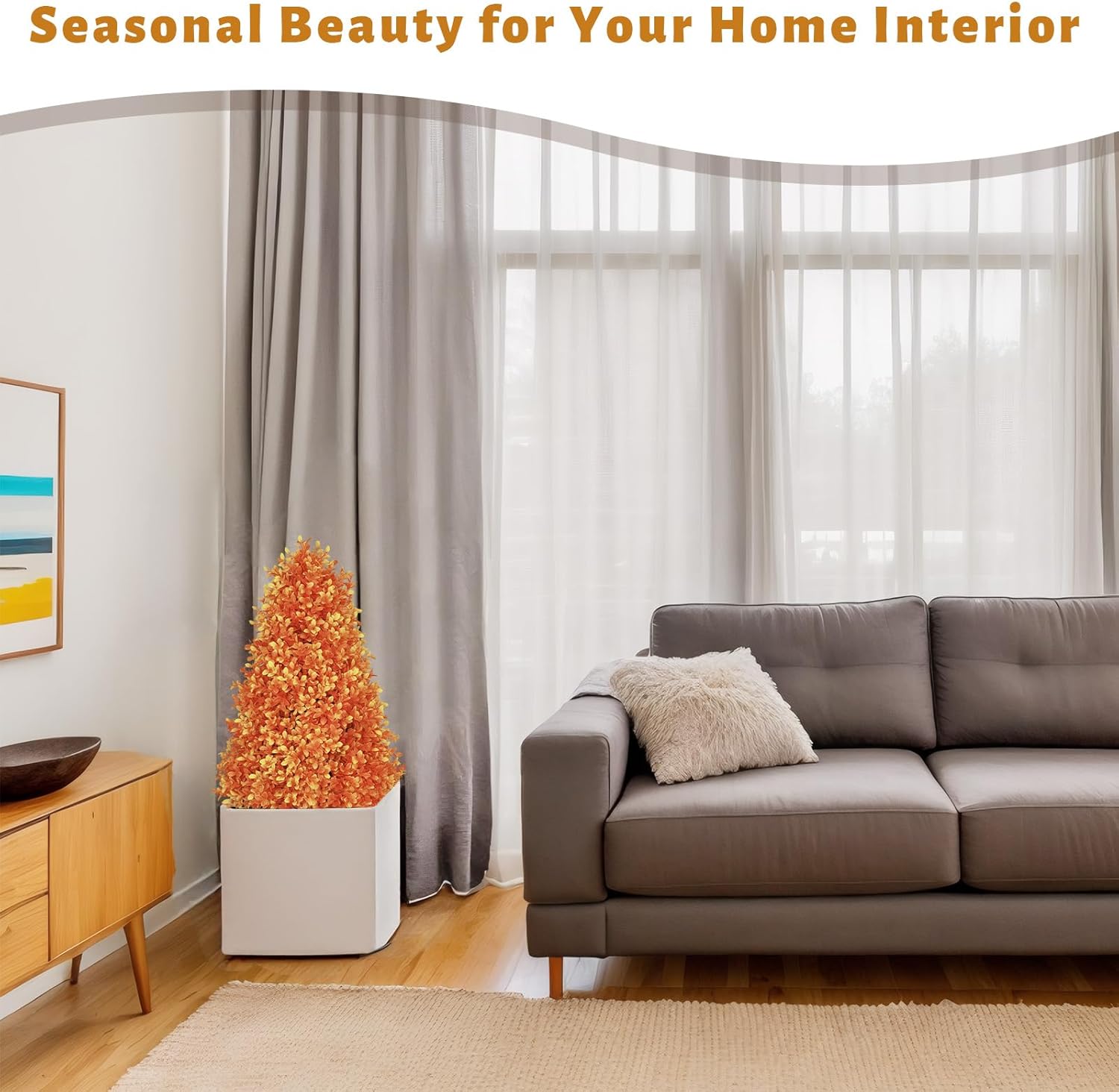 30" Fall Boxwood Topiary Trees Artificial Outdoor Set of 2, UV Resistant Tall Faux Plants for Front Porch, 2.5ft Fake Bushes & Shrubs for Outside Patio Planter Autumn Decor