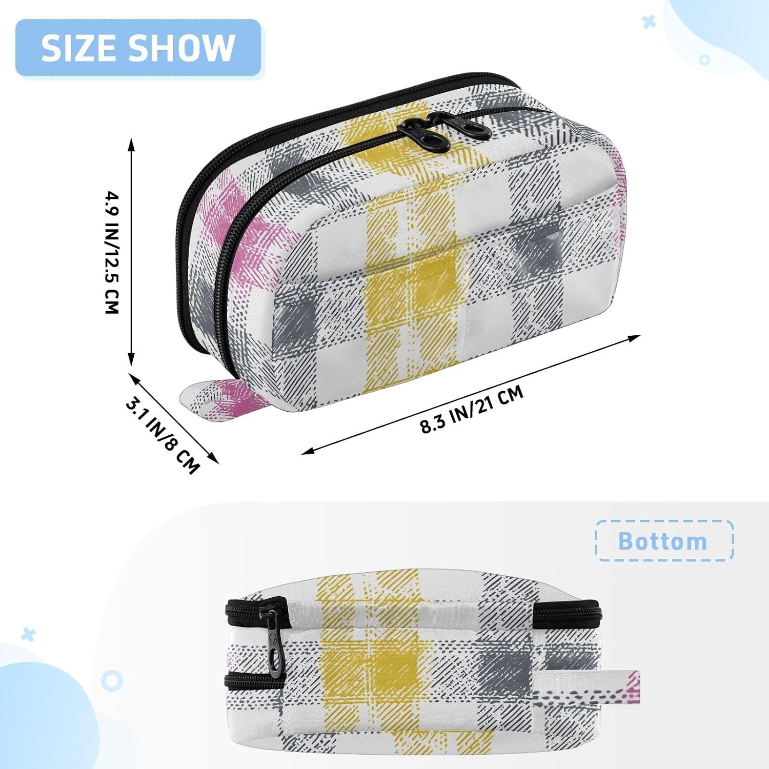 ALAZA Pastel Color Block Plaid Pattern Large Capacity Pencil Case, Aesthetic Stationery Organizer Bag with Clear PVC Window, High Capacity Pen Pouch with Dividers for School Office Travel image 3