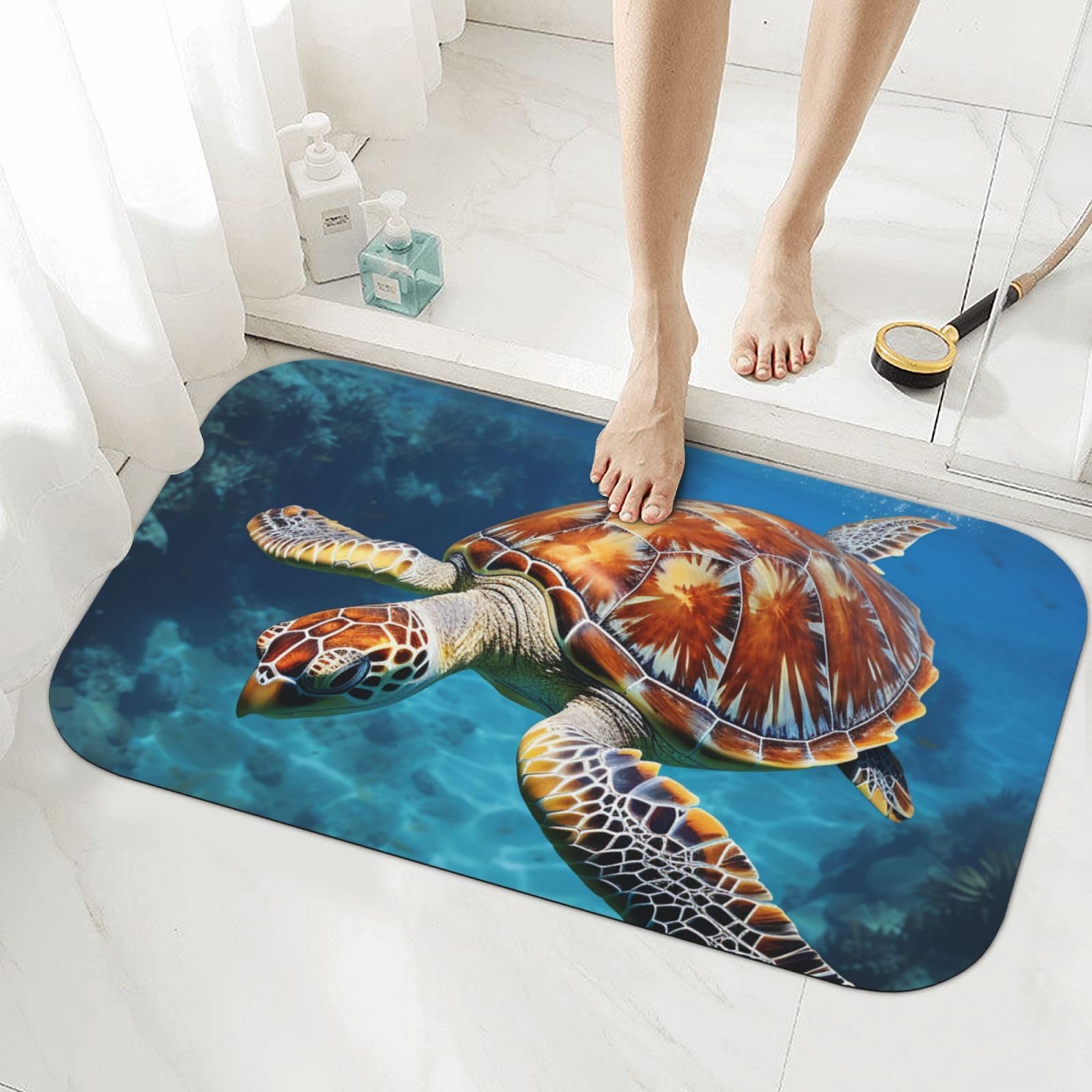 Tapis de bain en pierre anti humidité tortue de mer peinture à l'huile
