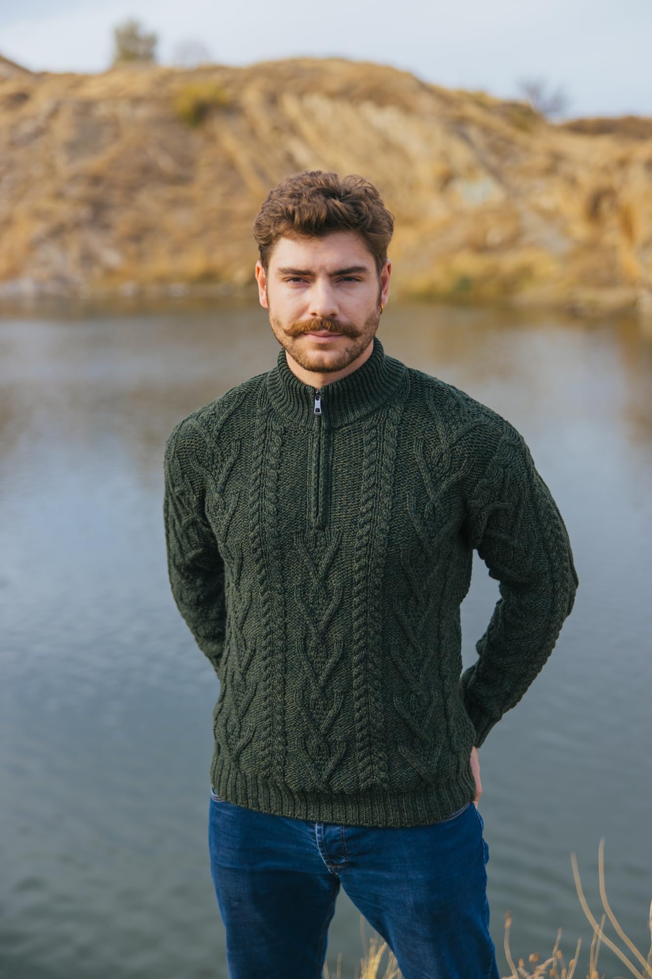 SAOL Pullover da Pescatore Irlandese Maglione Invernale Lavorato a Maglia 100% Lana Merino
