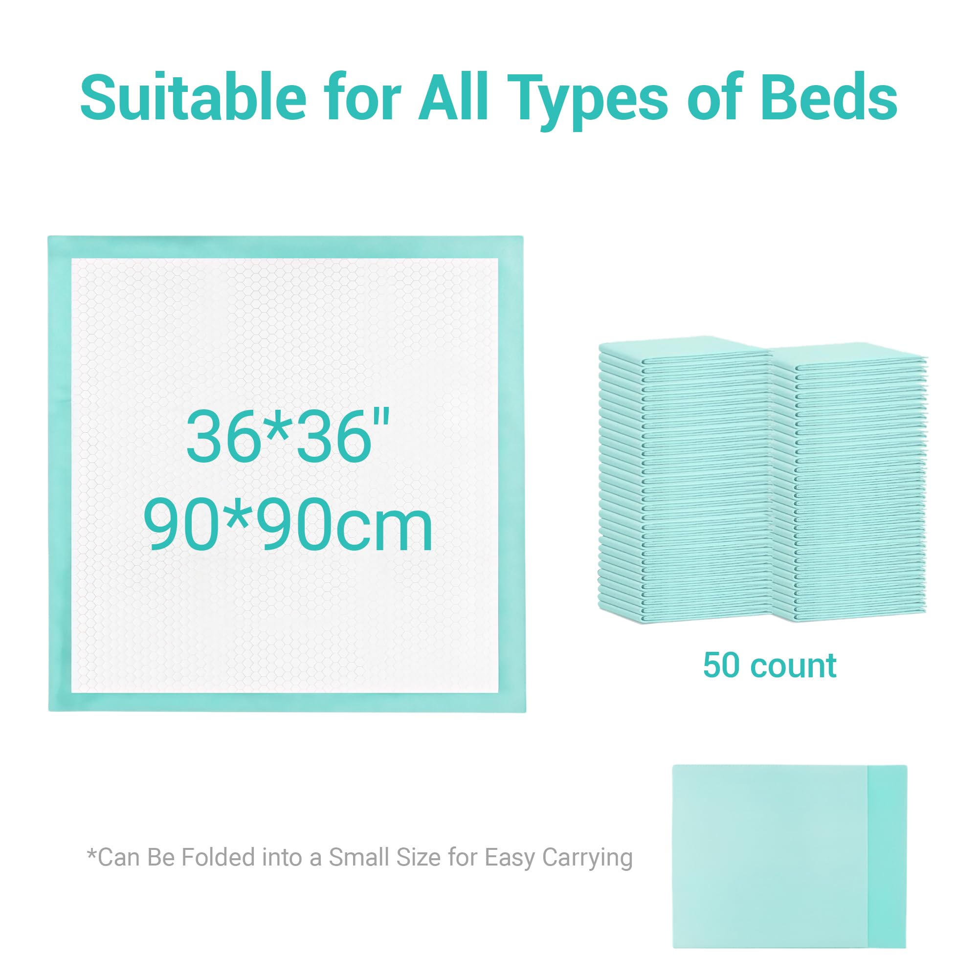 WenBags Paquete de 50 almohadillas de cama desechables de 36 x 36 pulgadas para incontinencia: extra grandes, absorbentes y resistentes, para adultos, niños, ancianos y cachorros, protección de