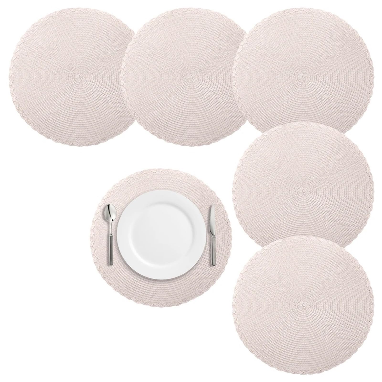 Sets de table ronds tressés blancs x6 : protection thermique et entretien facile