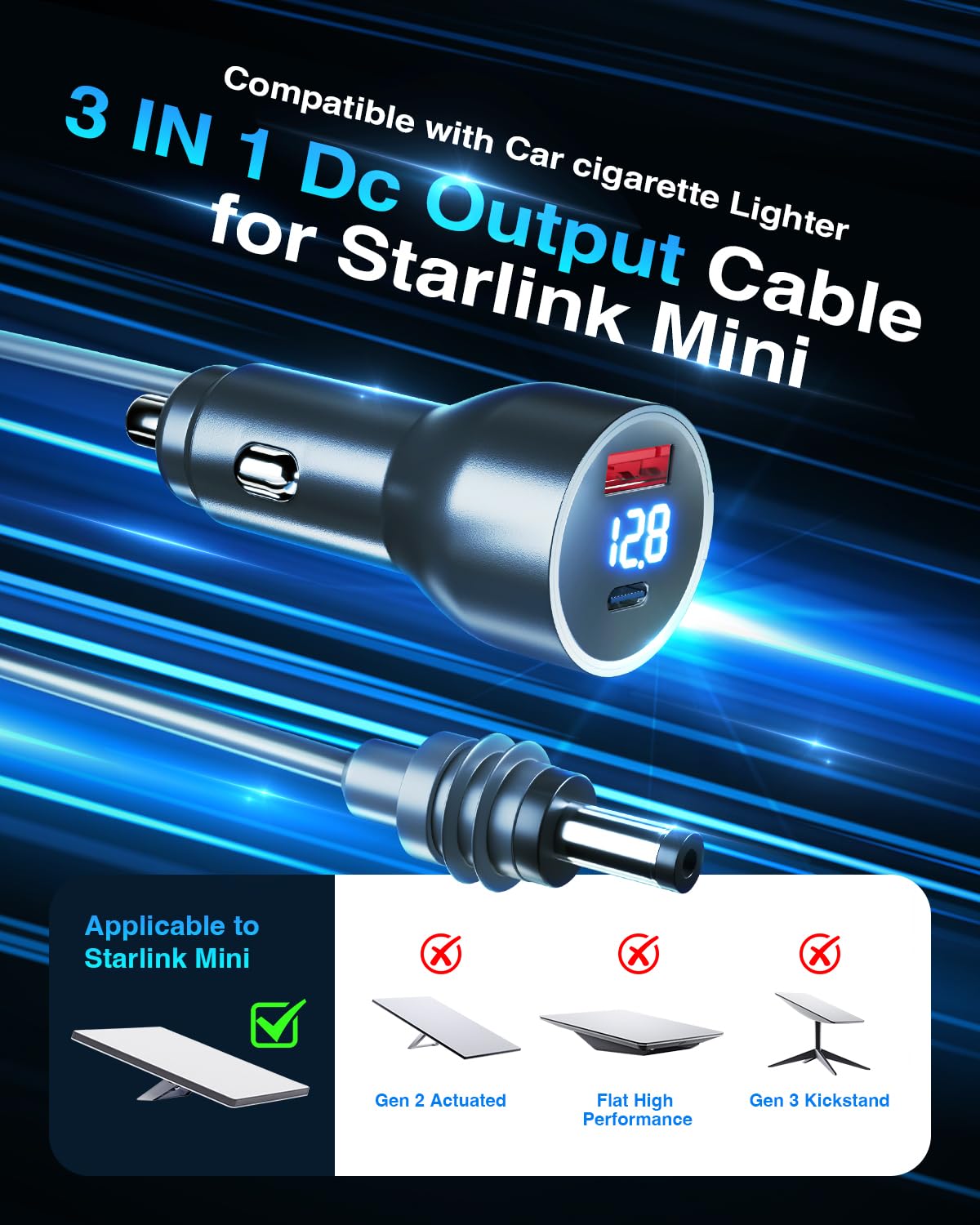 Starlink Mini Cable, 3 In 1 Starlink Mini Car Adapter DC - View #6