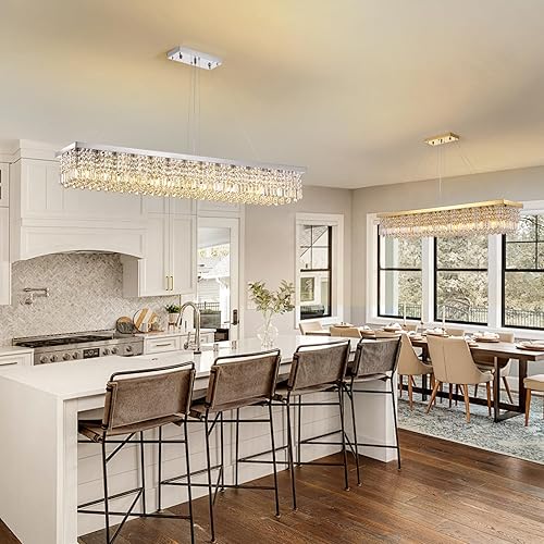 Miniatura 36 de 7PM Candelabro rectangular de cristal K9 moderno colgante rectangular para comedor, cocina, isla dormitorio, color negro, 47 pulgadas de largo x 10