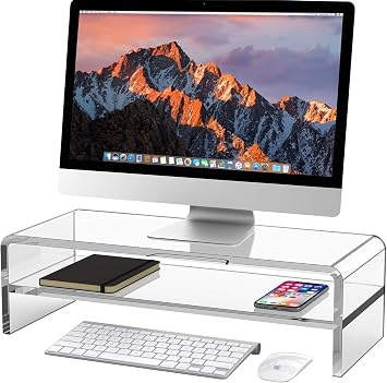 Egchi Acrylic Monitor Stand, 2 Tiers Computer Monitor Riser20x8x5.5 Inch, Monitor Riser/Computer Stand for Home,Office,Business,PC Desk Stand for Keyboard Storage& Multi-Media Laptop Printer Screen