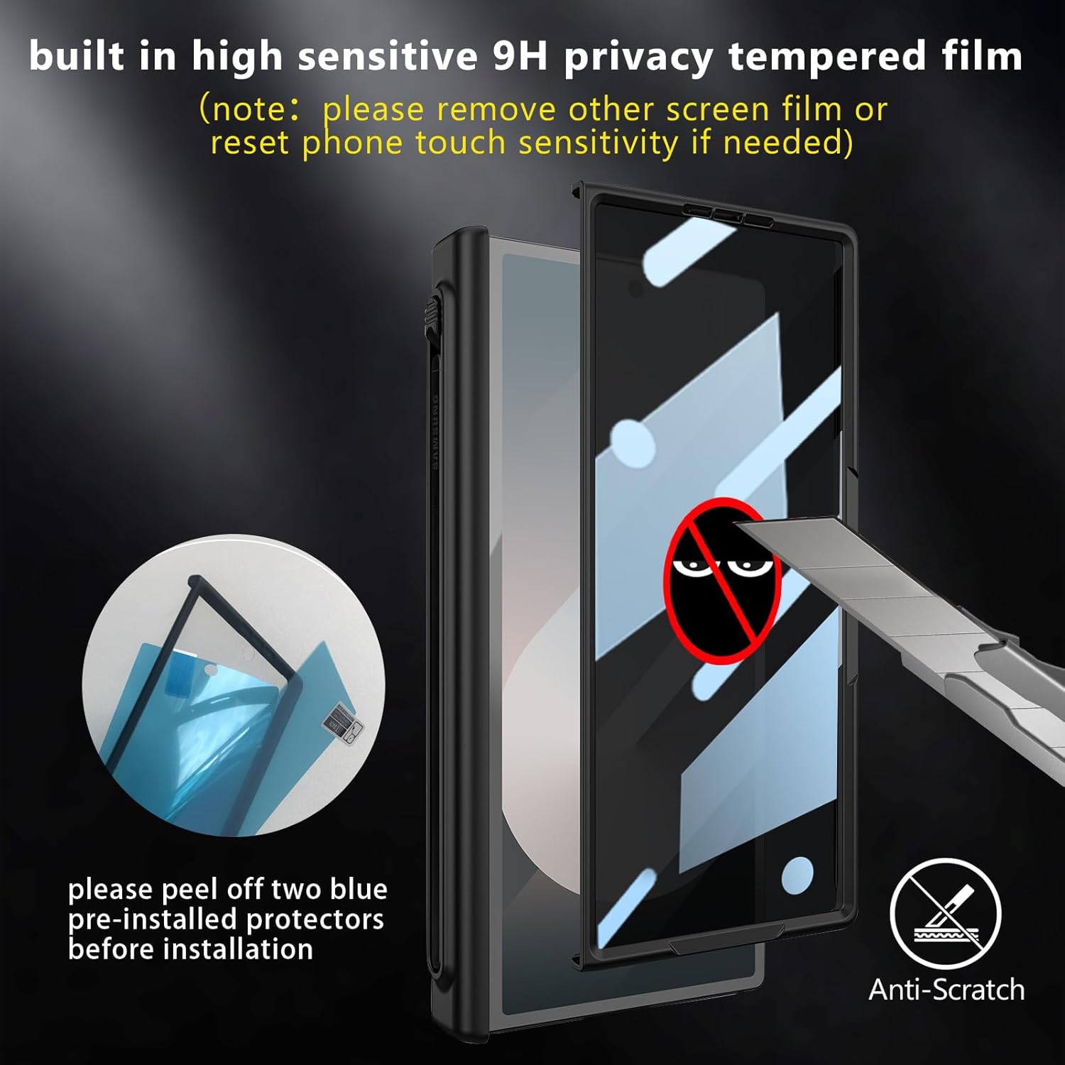 for Samsung Galaxy Z Fold 6 Case with Integrate Thinner Pen Holder, Built in Screen Protector, for Round Shape Magsafe Accessories, Adjustable Metal Stand, Magnetic 2024, Privacy