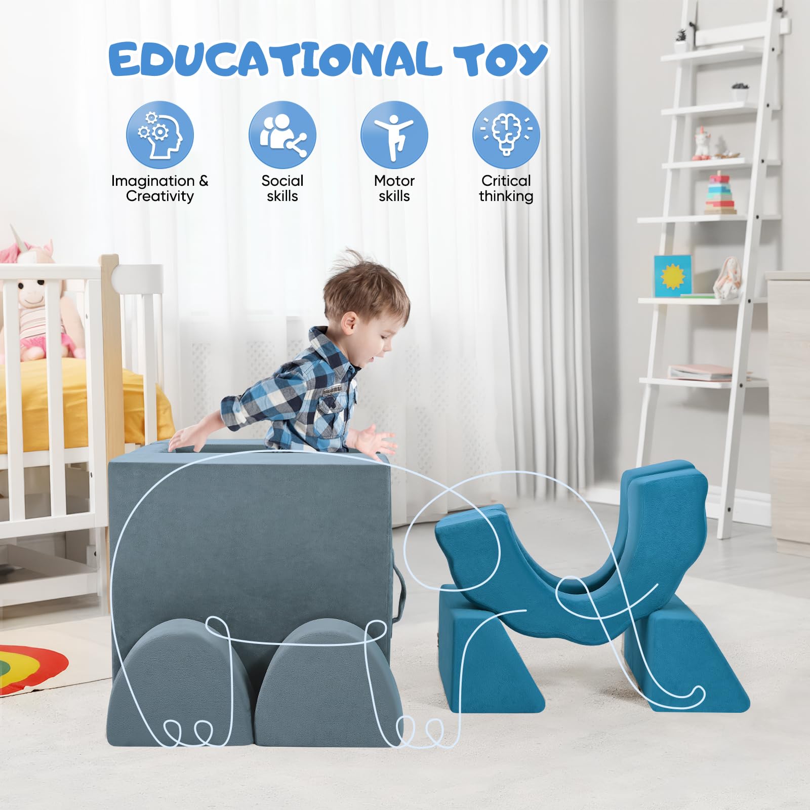 Sofá infantil de espuma con bloques de construcción, sofá de juegos para niños y sillones infantiles, esquina de peluche en la habitación de los niños, para jugar, ser creativo, dormir
