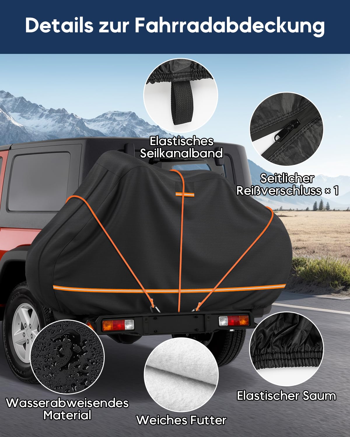 Housse Velo pour Transporter 1 Vélo, Housse Vélo Extérieur Protection Imperméable en 420D avec Doublure Coton, Housse Velo Camping Car avec Sangles Élastiques & Ventilation